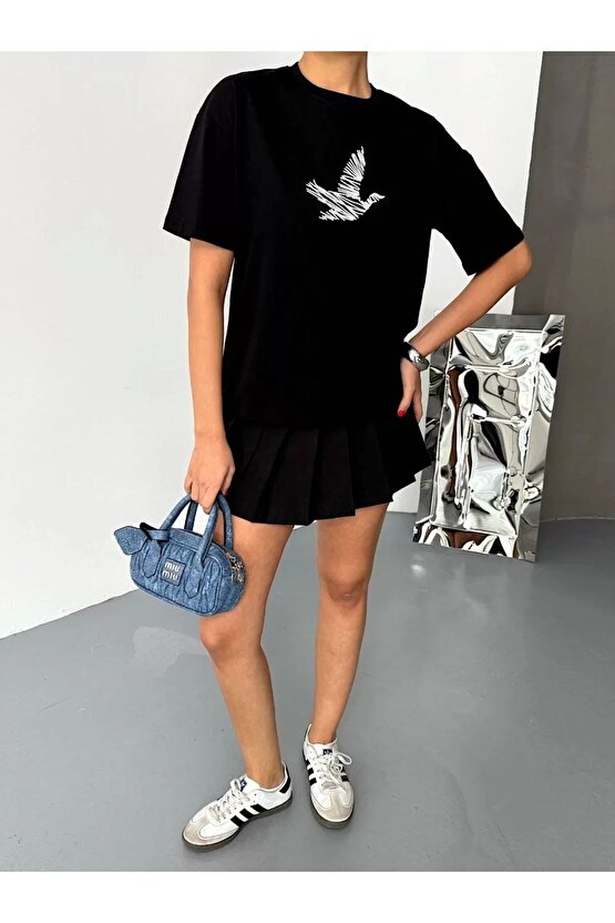 Kısa Kol Baskılı T-shirt - Siyah