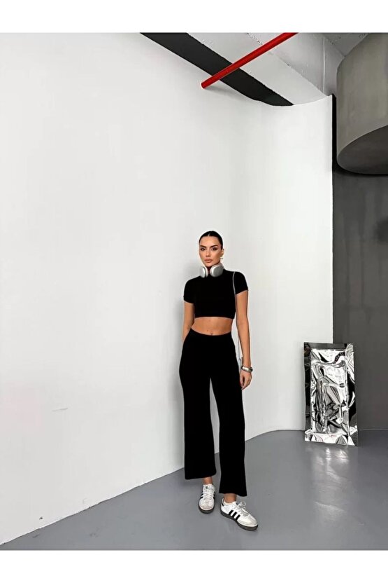 Osy Modal Yumuşak Dokulu Kumaş Kısa Kollu Crop Alt ispanyol Paça Pantalon ikili Takım