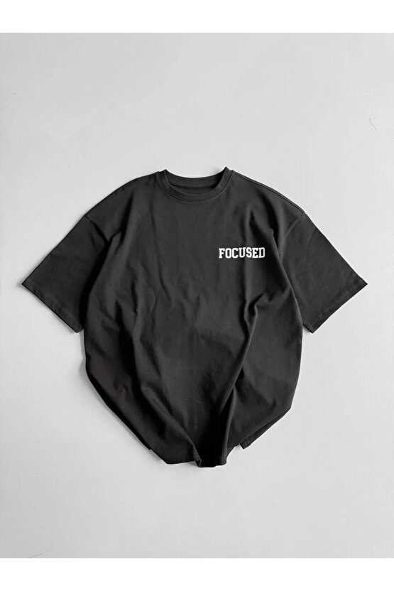 201 Penye CompackBaskılı Oversize Bisiklet Yaka Kısa Kol Yazlık T-shirt - Siyah