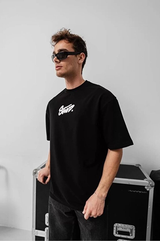 Erkek Baskılı Oversize T-shirt - Beyaz