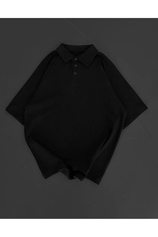 Yakalı Patlı Kısa Kol T-shirt - Siyah