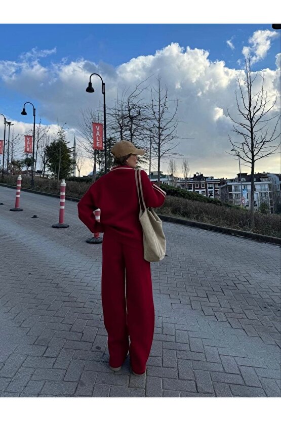 Üç Iplik Yakalı Sweat Baggy Pantalonlu Takım - Bordo