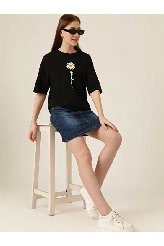 Baskılı Kadın T-shirt - Siyah