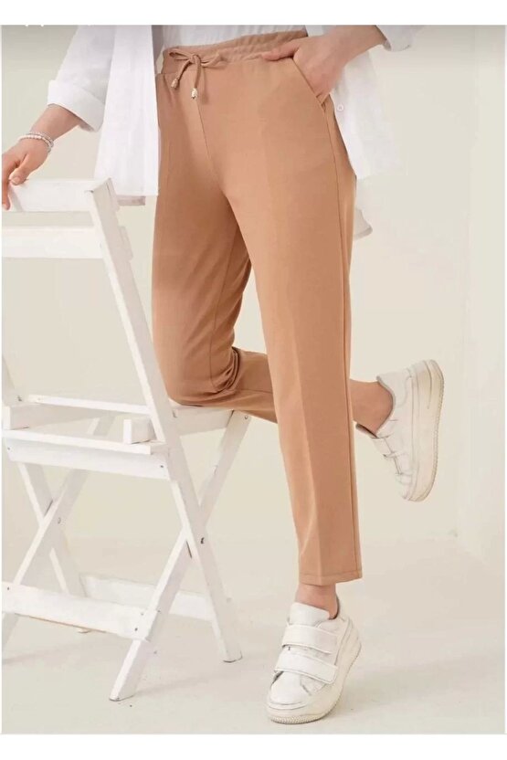 Kadın Tam Kalıp Basic Eşofman Pantolon - Kahverengi