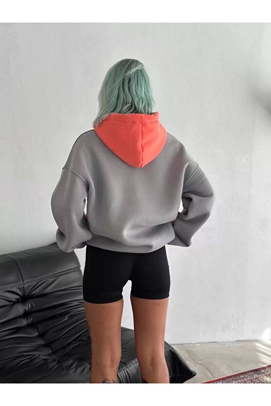 Kadın W Nakış İşlemeli Kapüşonlu Sweatshirt - Mavi