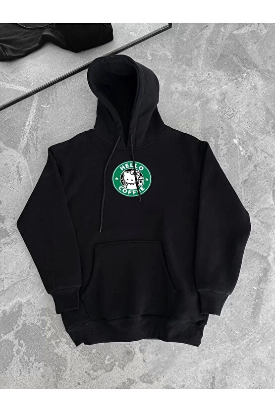 Üç İplik Penye Uzun Kol Kapüşonlu SweatShirt - Siyah