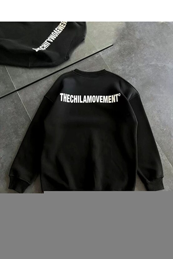 Kışlık Üç İplik Baskılı Kapşonlu SweatShirt - Siyah