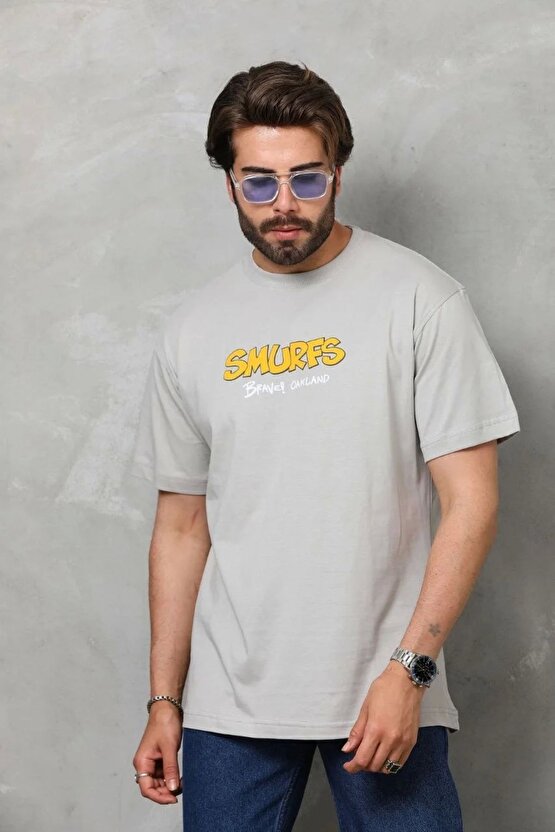Unisex Basic Bisiklet Yaka Oversize T-shirt - Gri