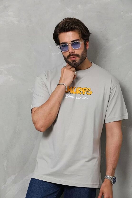 Unisex Basic Bisiklet Yaka Oversize T-shirt - Gri