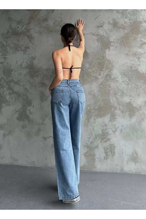 Kadın Palazzo Jeans Pantolon - Mavi