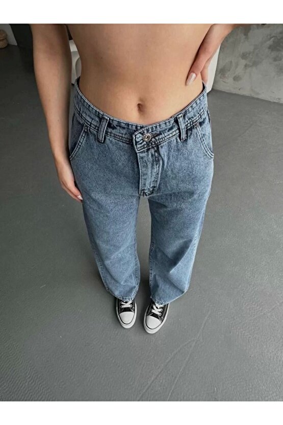 Kadın Palazzo Jeans Pantolon - Mavi