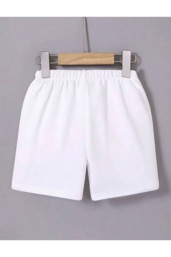 Kadın Beli Lastikli Baskılı Mini Şort - Beyaz