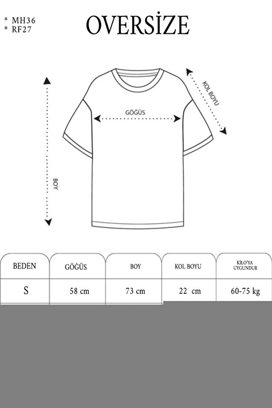 Unisex Bisiklet Yaka Baskılı Oversize T-Shirt - Siyah