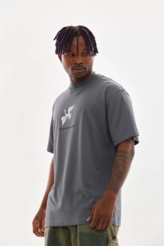 Gelirr Unisex Baskılı Oversize T-shirt - Füme