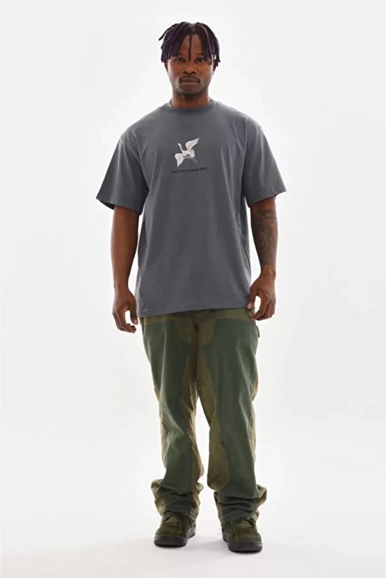 Gelirr Unisex Baskılı Oversize T-shirt - Füme