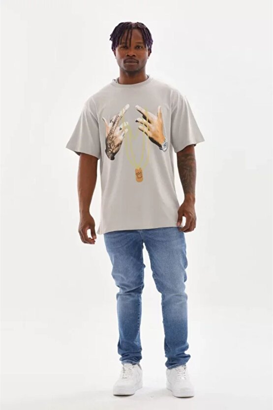 Moda Shop & Butik Unisex Baskılı Oversize T-shirt - Gri
