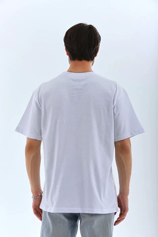 Moda Shop & Butik Unisex Oversize Düz Bisiklet Yaka T-shirt - Beyaz