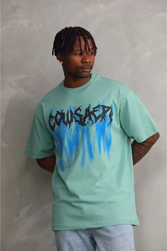 İPEKSİ Unisex Baskılı Oversize T-Shirt - Mint Yeşili