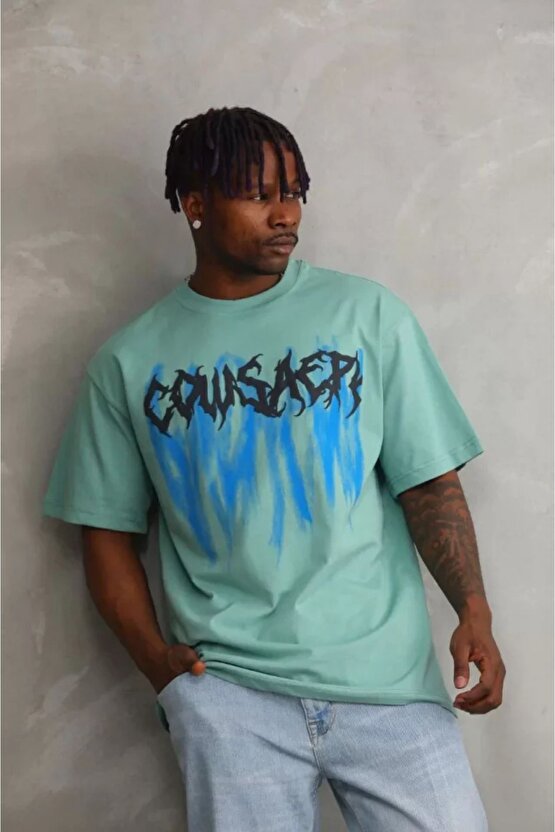 İPEKSİ Unisex Baskılı Oversize T-Shirt - Mint Yeşili