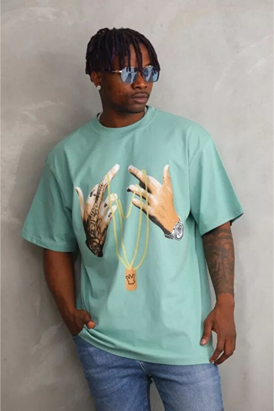 Moda Shop & Butik Unisex Baskılı Oversize T-shirt - Mint Yeşili