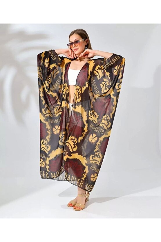 Kadın Rahat Kesim Şifon Kimono - Kahve