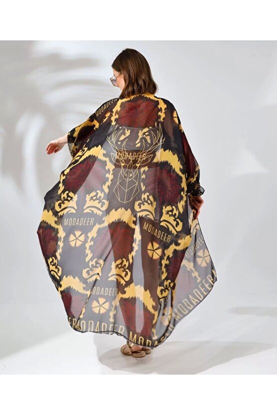 Kadın Rahat Kesim Şifon Kimono - Kahve