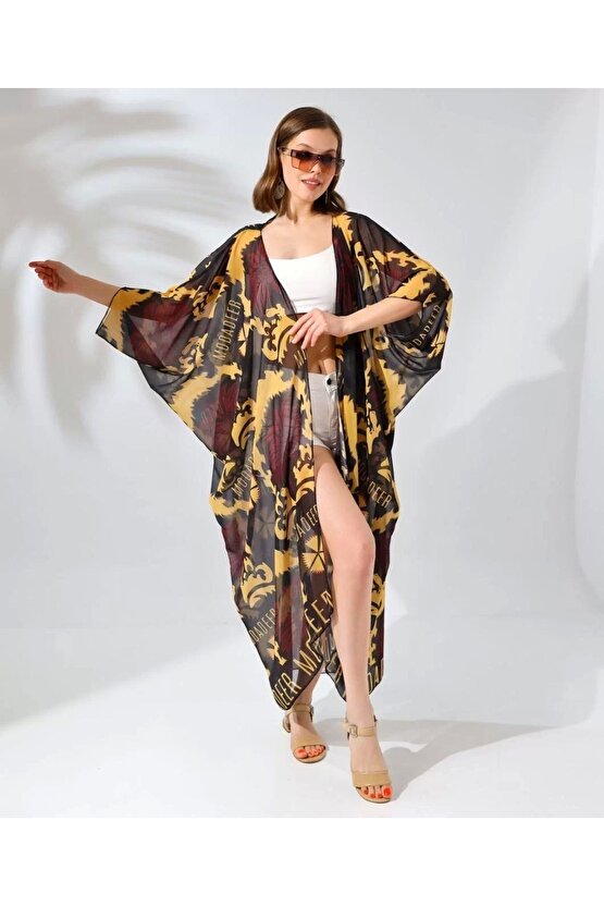 Kadın Rahat Kesim Şifon Kimono - Kahve