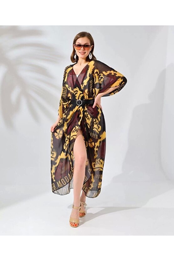 Kadın Rahat Kesim Şifon Kimono - Kahve