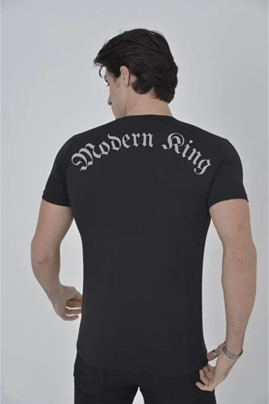 Modavera Unisex Göğüs File Aksesuarlı T-shirt - Siyah