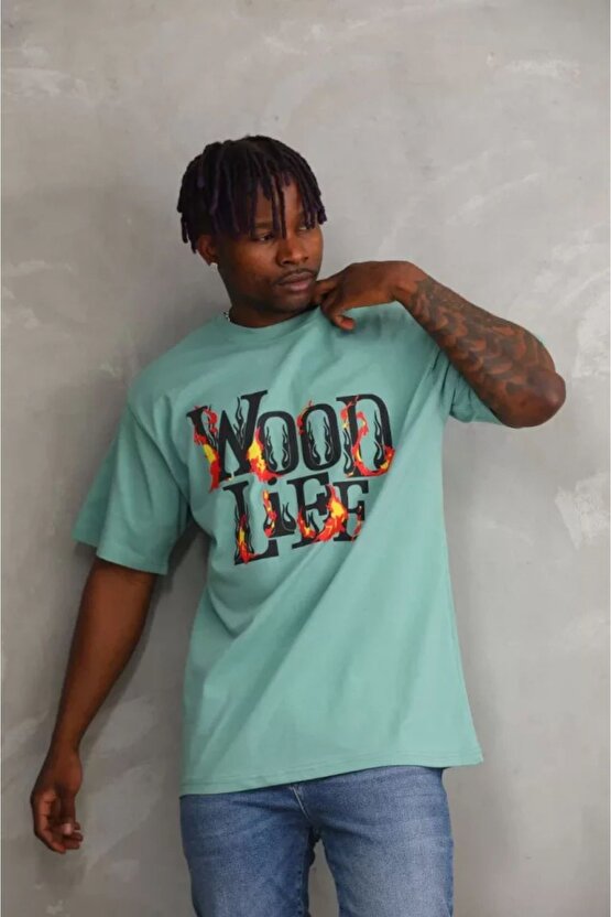 Myterrax Unisex Baskılı Oversize T-shirt - Mint Yeşili
