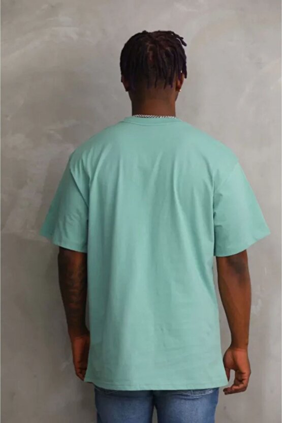 Myterrax Unisex Baskılı Oversize T-shirt - Mint Yeşili