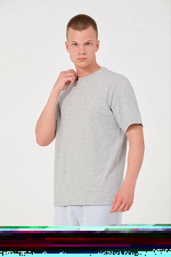Erkek 241 Düz A Kalite Oversize T-shirt - Gri