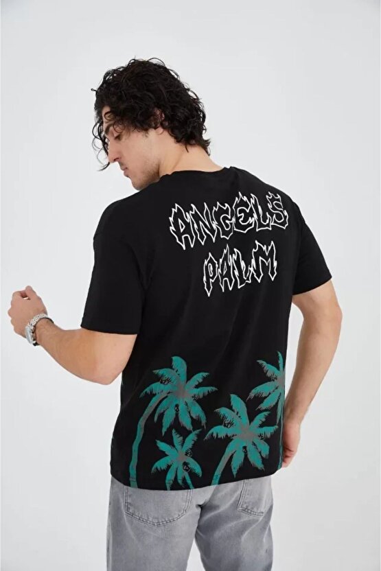 Moda Shop & Butik Erkek Baskılı Bisiklet Yaka T-shirt - Siyah