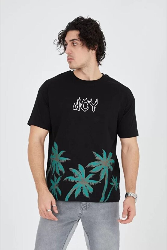 Moda Shop & Butik Erkek Baskılı Bisiklet Yaka T-shirt - Siyah