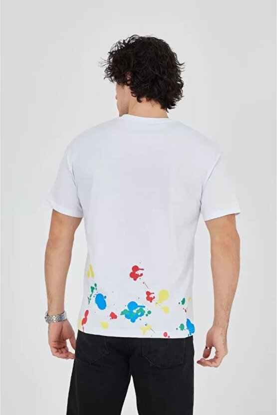 Mottisfashion Erkek Baskılı Penye T-shirt - Beyaz