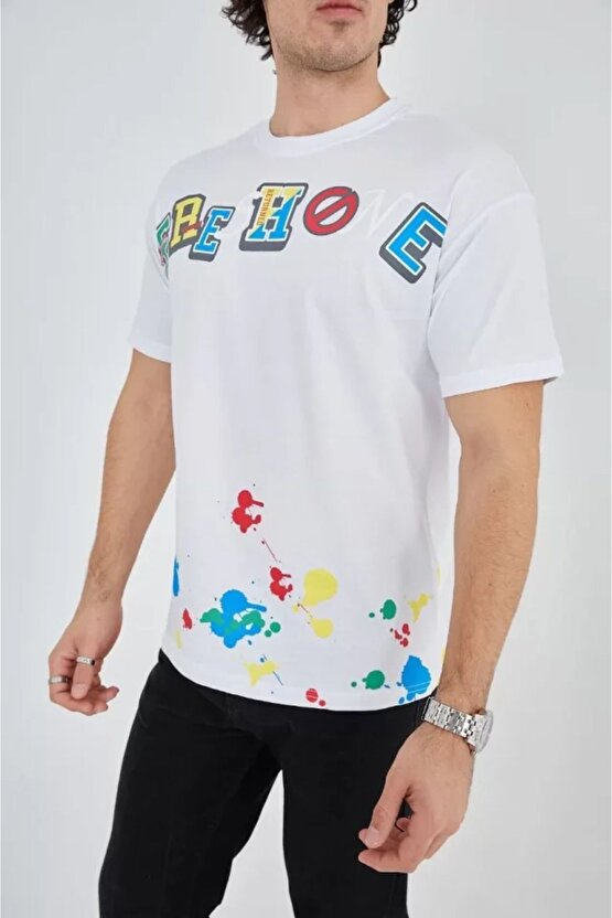 Mottisfashion Erkek Baskılı Penye T-shirt - Beyaz