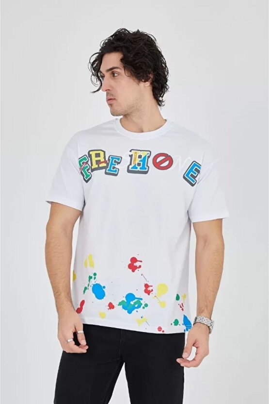 Mottisfashion Erkek Baskılı Penye T-shirt - Beyaz