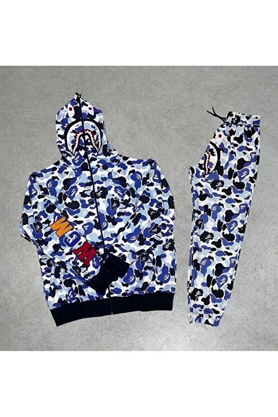 Unisex Pubg Bape x Shark Eşofman Takımı - Gri