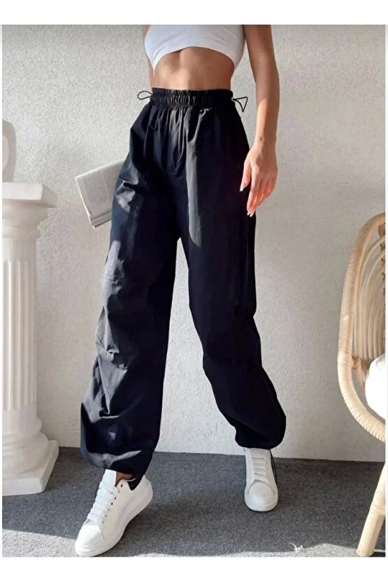 Kadın Cepli Paraşut Pantalon - Siyah