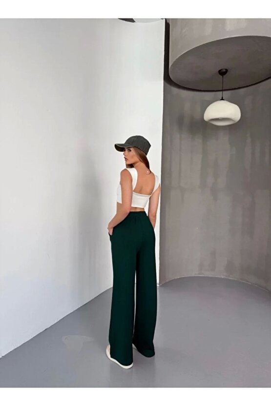 Osy Modal Yumuşak Dokulu Kumaş Nakış işlemeli Rahat Bol Paça Eşofman Pantalon - Yeşil