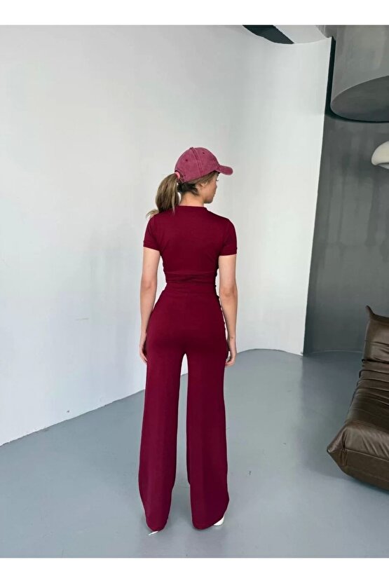 Osy Modal Yumuşak Dokulu Kumaş Nakış işlemeli Rahat Bol Paça Eşofman Pantalon - Bordo