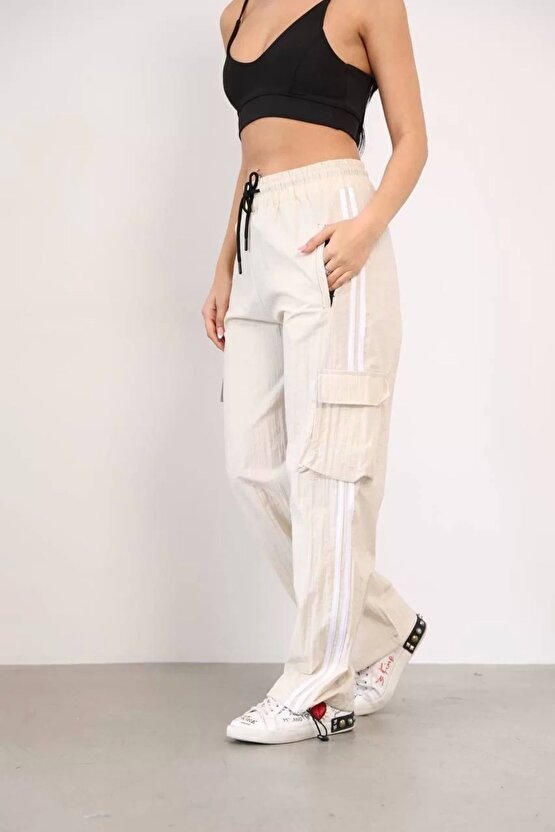 Paraşüt Kumaş Kargo Ceplı Baggy Kadın Pantolon Eşofman