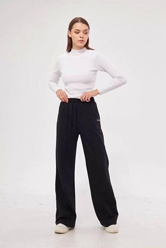 İki Iplik Bol Paça Eşofman Pantalon - Siyah