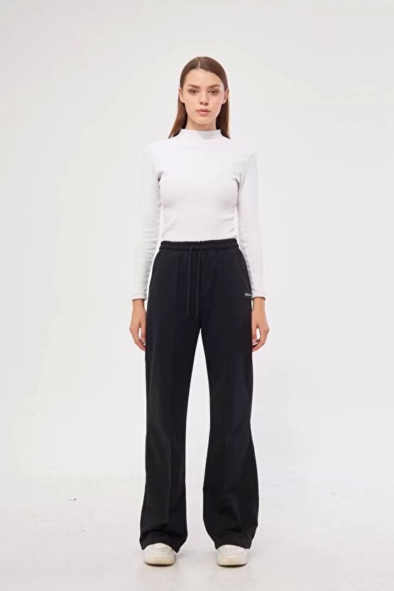 İki Iplik Bol Paça Eşofman Pantalon - Siyah
