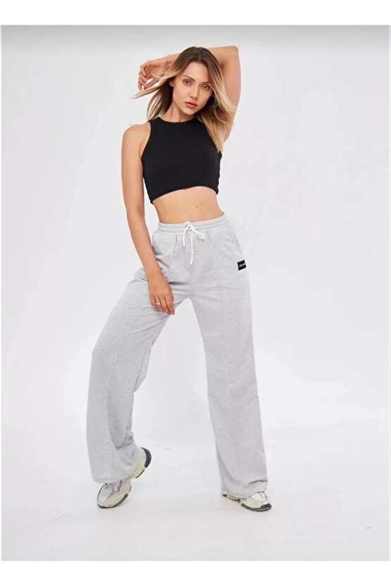 İki iplik Bol Paça Eşofman Pantalon - Gri