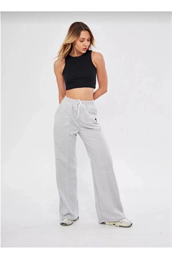İki iplik Bol Paça Eşofman Pantalon - Gri