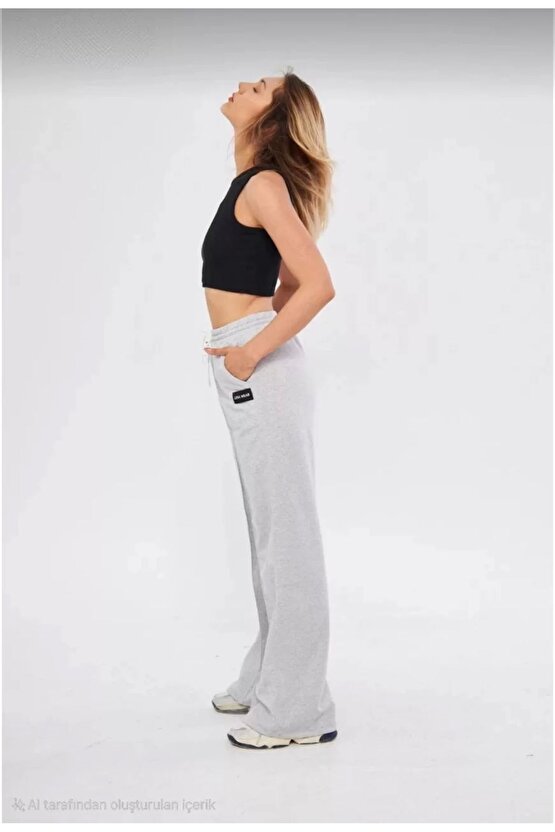 İki iplik Bol Paça Eşofman Pantalon - Gri