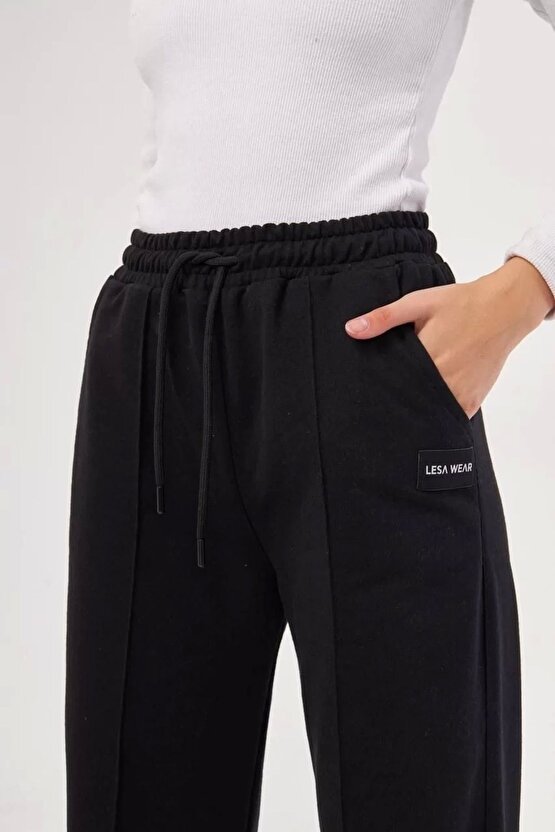 İki iplik Bol Paça Eşofman Pantalon - Siyah