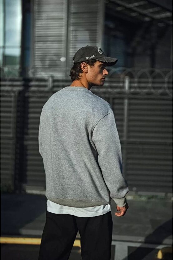 eyesof Kışlık Bisiklet Yaka Üç İplik Basic SweatShirt - Gri