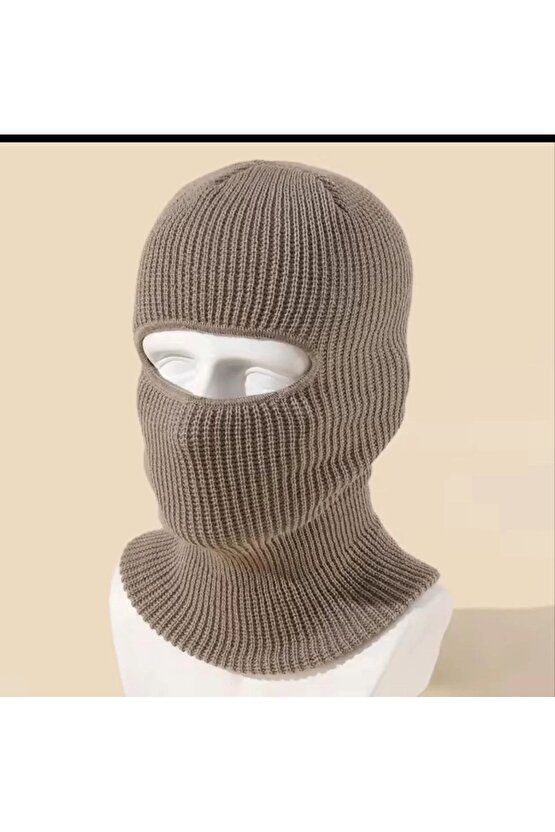 Kışlık Kar Maske Dokuma Triko Bere - Kahverengi